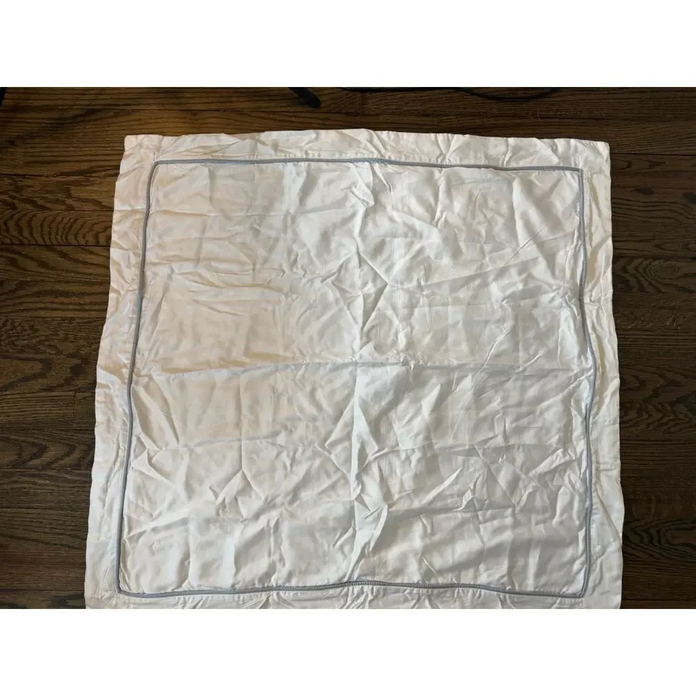 Pom Pom at Home Sheena Sateen Euro Pillow Sham Bamboo White Blue Trim NEW $103